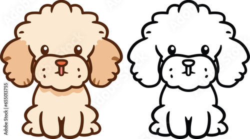 Cute Dog doodle style vector illustration, Cute puppy, pup cartoon style colored and black and white line art for coloring book stock vector image