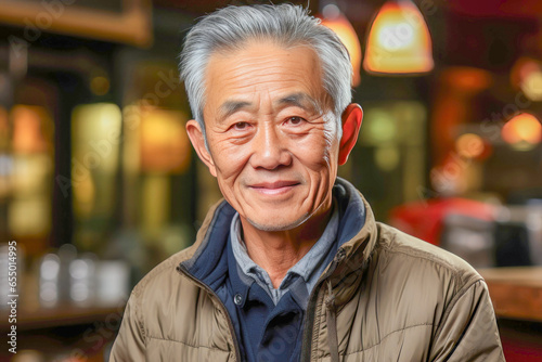 Healthy, good-looking senior Japanese man in his seventies, smiling, expressing warmth, positivity and confidence.