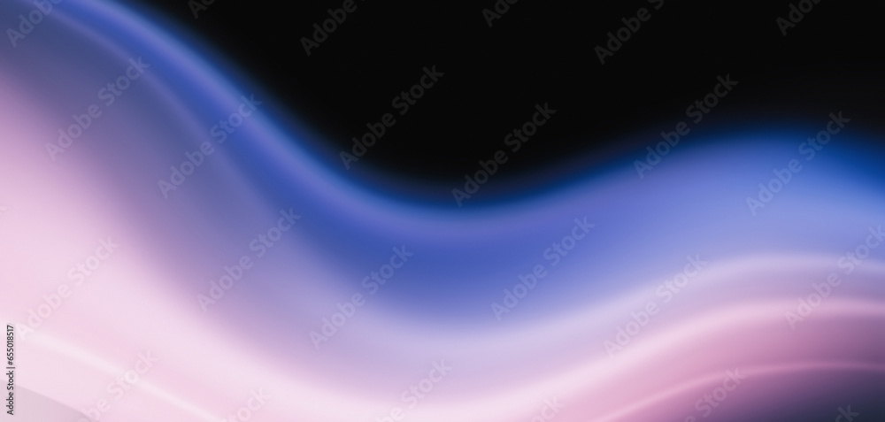 Fototapeta premium Pink purple glowing grainy gradient abstract wave on black background, noise texture effect, wide banner design