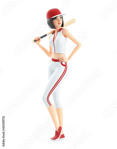 Canvas Print 3d baseball girl holding bat on shoulder