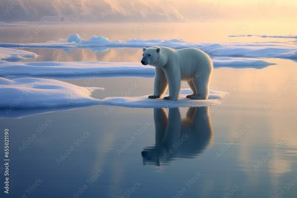 A polar bear stands on an ice floe. Generative AI - obrazy, fototapety, plakaty 