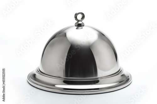 Isolated silver cloche with white sign. Generative AI