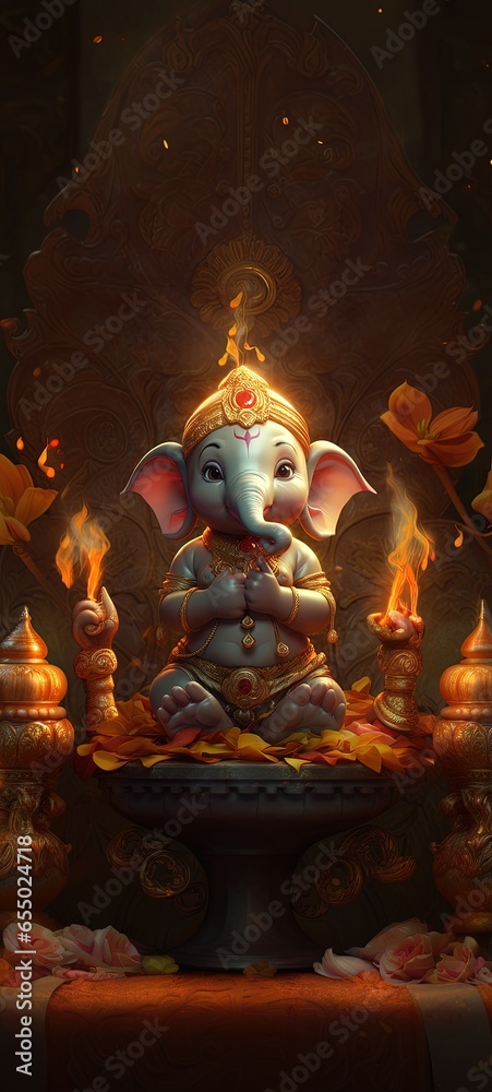 Illustration of Lord Ganesha for Ganesh Chaturthi Ai Generated - obrazy, fototapety, plakaty 