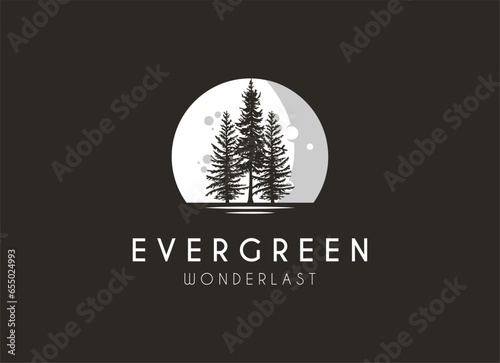 pine evergreen fir hemlock spruce conifer cedar coniferous cypress larch pinus tree forest vintage retro hipster line art Logo design
