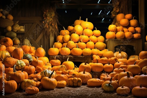 Abundance of vibrant pumpkins. Generative AI
