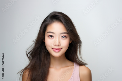 Portrait of a Asian woman standing and looking at the camera. Face of healthy woman, Lifestyle portrait photography.