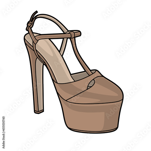 Vector illustration of strap platform woman shoes lineart isolated on white background, signs and symbol