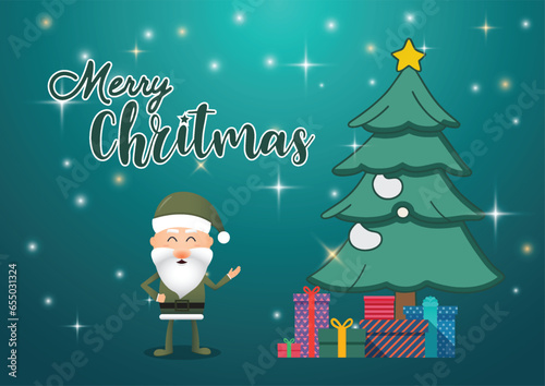 Merry christmas and happy new year xmas tree. Santa Claus. Christmas tress with giftbox. illustrator vector.