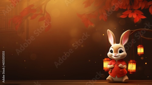 An illustration of a cute bunny dressed for Chinese New Year. Generative AI. 