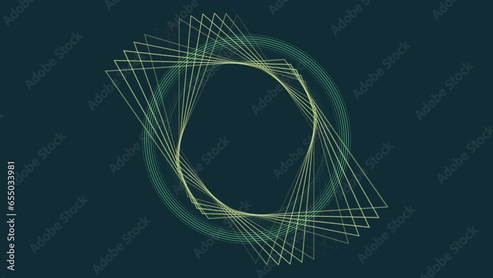 Abstract circular design with symmetrical lines intersecting and running parallel, creating an intricate pattern. The meaning remains elusive without further information
