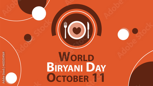 World Biryani Day vector banner design with geometric shapes and vibrant colors on a horizontal background. Happy World Biryani Day modern minimal poster.