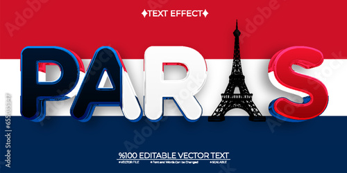 France Flag Color Paris Editable Vector Text Effect