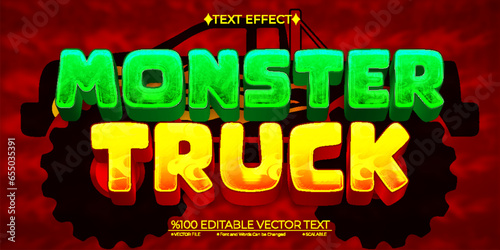 Cartoon Monster Truck Editable Vector Text Effect