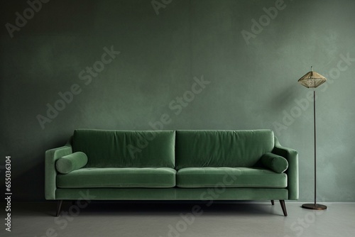 green sofa in front of gray wall. Generative AI © Marisol
