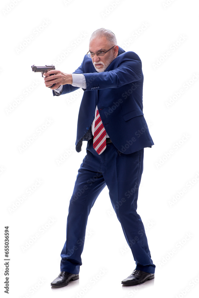 Old policeman with gun isolated on white Old policeman with gun isolated on white