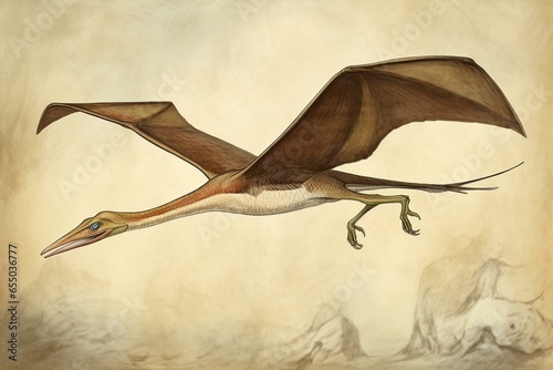 Jurassic pterosaur reptile in flight. Generative AI photo