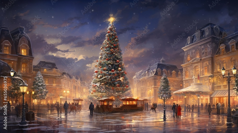 Obraz na płótnie city with Christmas decoration night view generated by AI tool   w salonie
