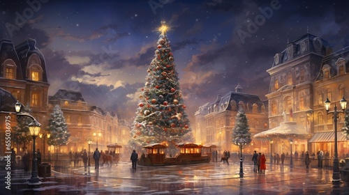 city with Christmas decoration night view generated by AI tool  