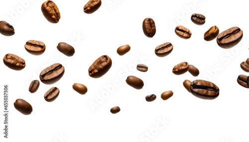 falling coffee beans isolated on a white background
