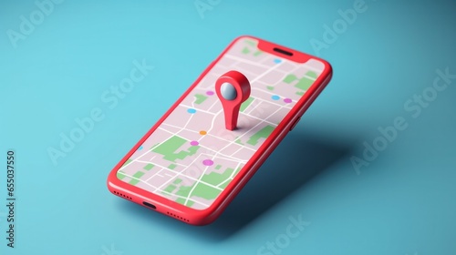 Smartphone with map, 3D Map pins, GPS, navigator pin checking points, 3D World Map icon, technology and application mobile smart phone with mobile, delivery tracking, transportation, generate by AI