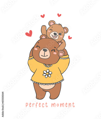 cute Mother bear and Baby Bear having Heartwarming moment Cartoon Doodle Illustration, mother day