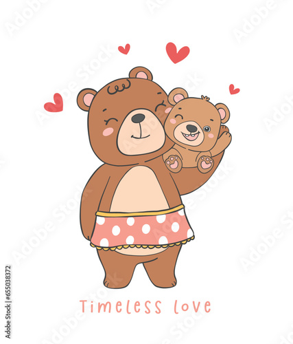 cute Mother bear and Baby Bear having Heartwarming moment together Cartoon Doodle Illustration, mother day