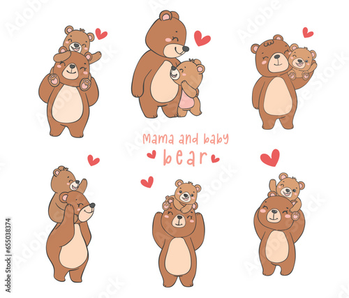 cute Mother bear and Baby Bear having Heartwarming moment together Cartoon Doodle Illustration collection, mother day