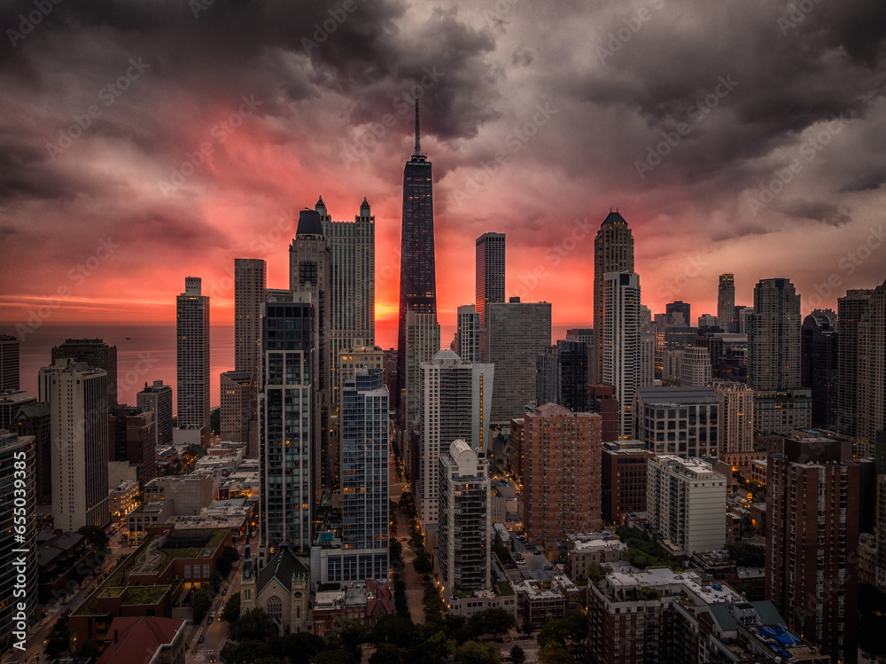 Fototapeta premium Chicago sunrise colors panorama