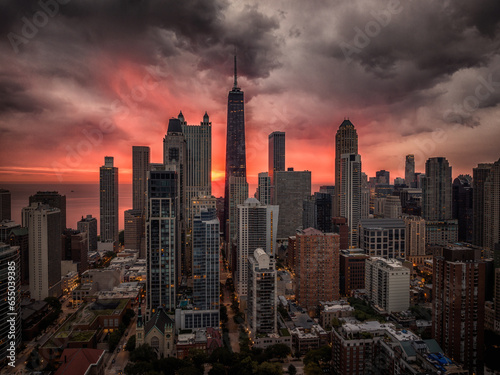 Chicago sunrise colors panorama