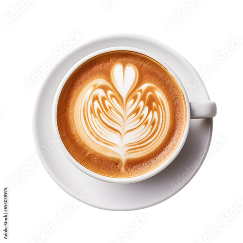 coffee cup latte art, top view isolated on a white background
