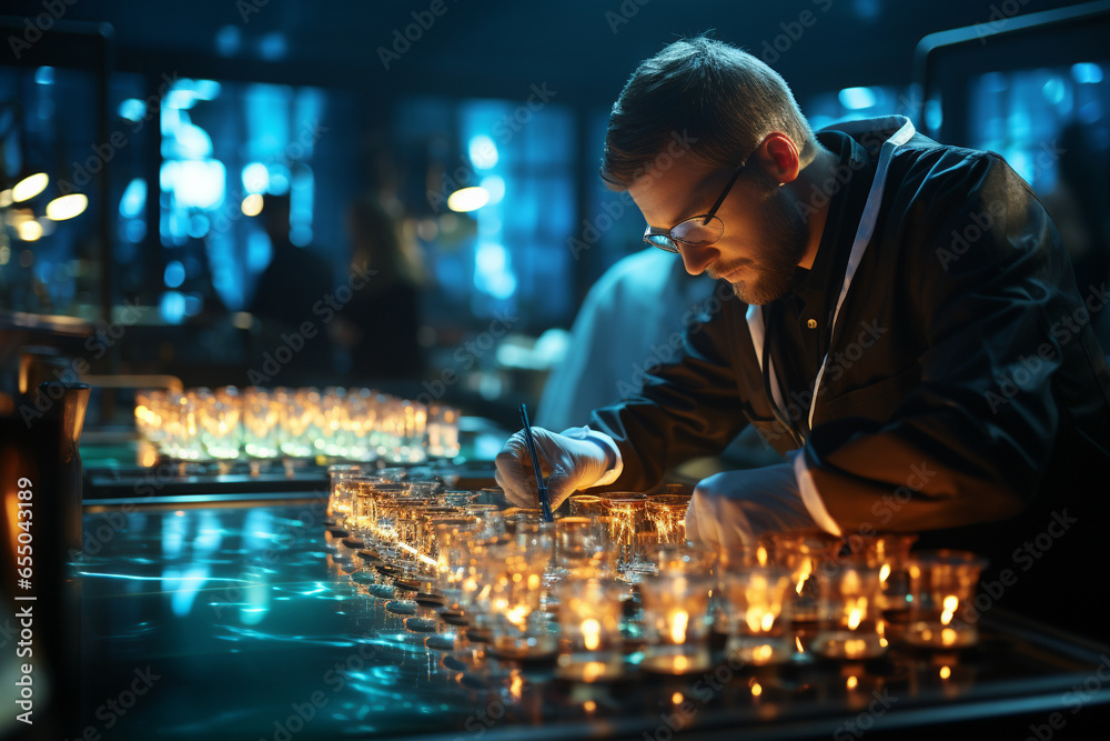 Researcher working in a laboratory. Medical tests background. Researcher working in a laboratory. Medical tests background.