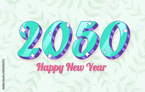 2050 New Year Year with Floral Background. Holiday Design, Trendy Style, Calendar
