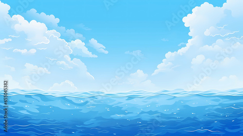 Hand drawn cartoon blue sky and sea illustration background