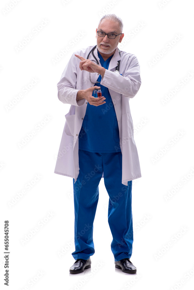 Old male doctor isolated on white Old male doctor isolated on white