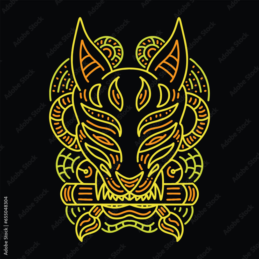 Colorful Monoline Kitsune Mask Vector Graphic Design illustration Emblem