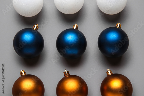 Christmas balls on grey background