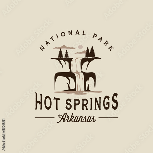 arkansas hot springs logo vector vintage illustration template icon graphic design. waterfall national park landmark sign or symbol for travel business and environment concept