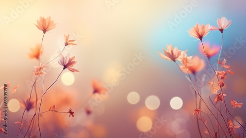 Wild flowers plant on summer or autumn nature background, banner