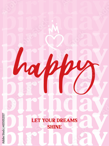 Happy birthday pink greeting card template, barbie style