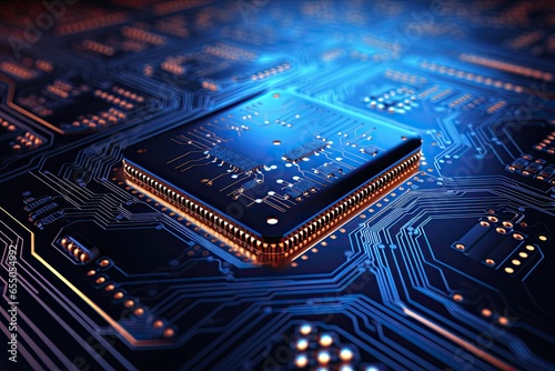 Technology background with macro image of microchip circuit photo