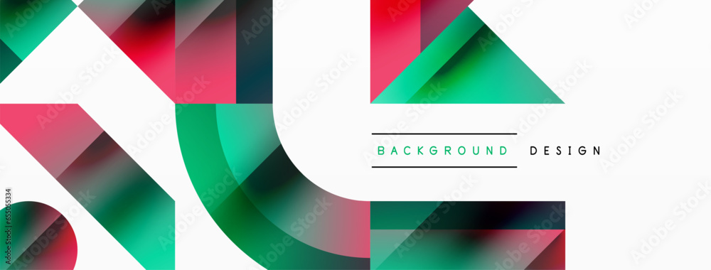 Geometric background with squares, triangles, circles. Shapes harmoniously interact, creating visually striking design for digital designs, presentations, website banners, social media posts