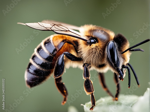Macro photography of bee with blurred black background