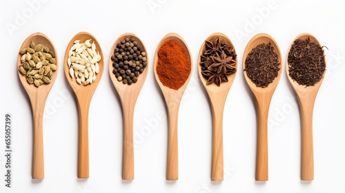 spices in a wooden spoon isolated