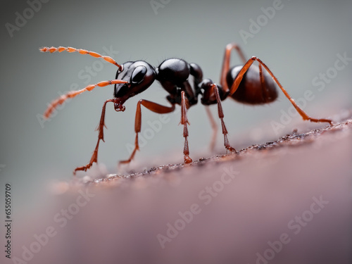 Macro photography of ant with blurred black background