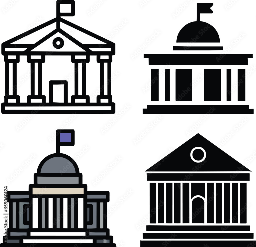 set of goverment palace icon vector