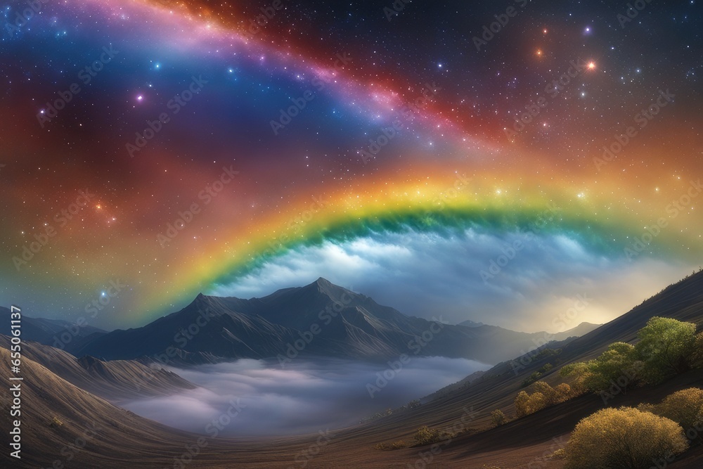 Chromatic celestial panorama resembling a rainbow