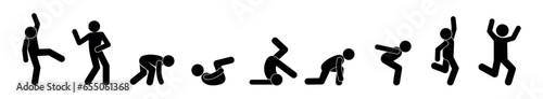 stick figure man icon, people fooling around and having fun