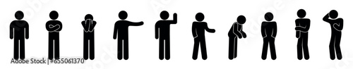 stick figure man icon, set of basic gestures, human silhouettes