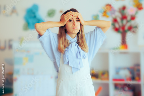 Photography Worried and Stressed Kindergarten Teacher Feeling Overwhelmed