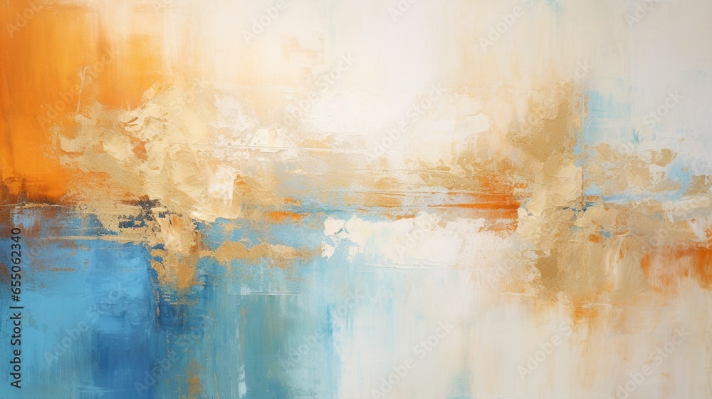 Modern abstract oil painting art design. Orange, gold, blue - obrazy, fototapety, plakaty 